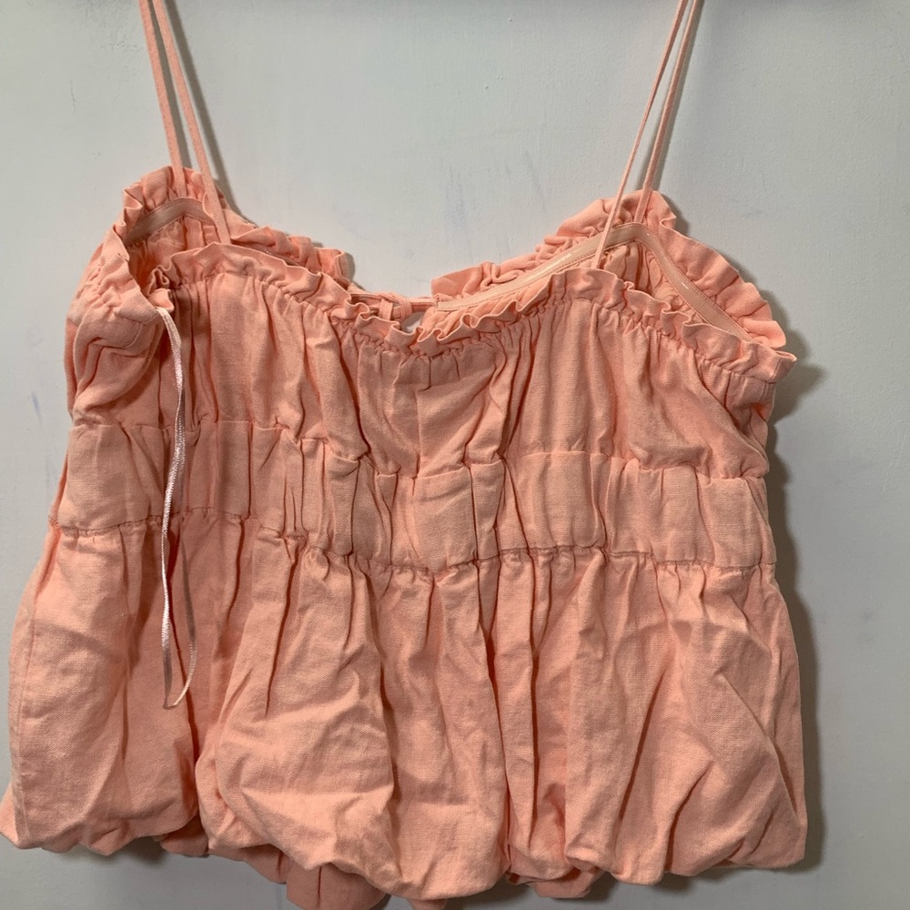 Zara  NWT Peach Linen Elastic top bubble hem beads bow tight ref 8372/113/696 - Picture 10 of 15